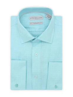 Steven Land Mens Aqua Blue Classic Fit French Cuff 100% Cotton Dress Shirt