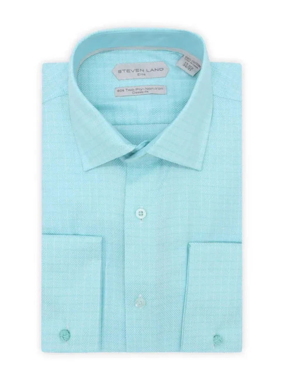 Steven Land Mens Aqua Blue Classic Fit French Cuff 100% Cotton Dress Shirt