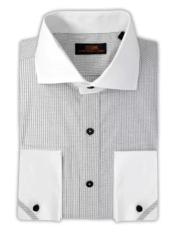 Steven Land Mens Black Check Contrast Collar & French Cuff Cotton Dress Shirt