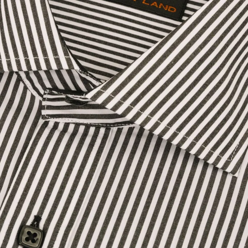 Steven Land Mens Black Striped 100% Cotton French Cuff Cutaway Collar Dress Shirt