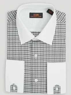 Steven Land Mens Black & White 100% Cotton Contrast Collar & French Cuff Dress Shirt