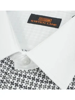 Steven Land Mens Black & White 100% Cotton Contrast Collar & French Cuff Dress Shirt