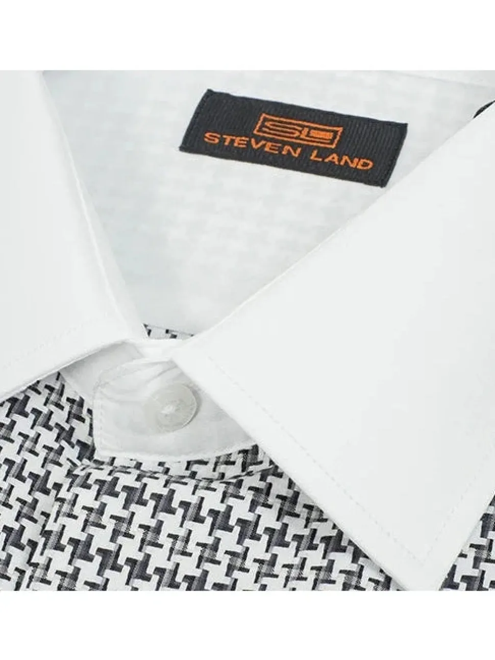 Steven Land Mens Black & White 100% Cotton Contrast Collar & French Cuff Dress Shirt