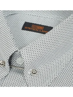 Steven Land Mens Black & White French Cuff 100% Cotton Dress Shirt