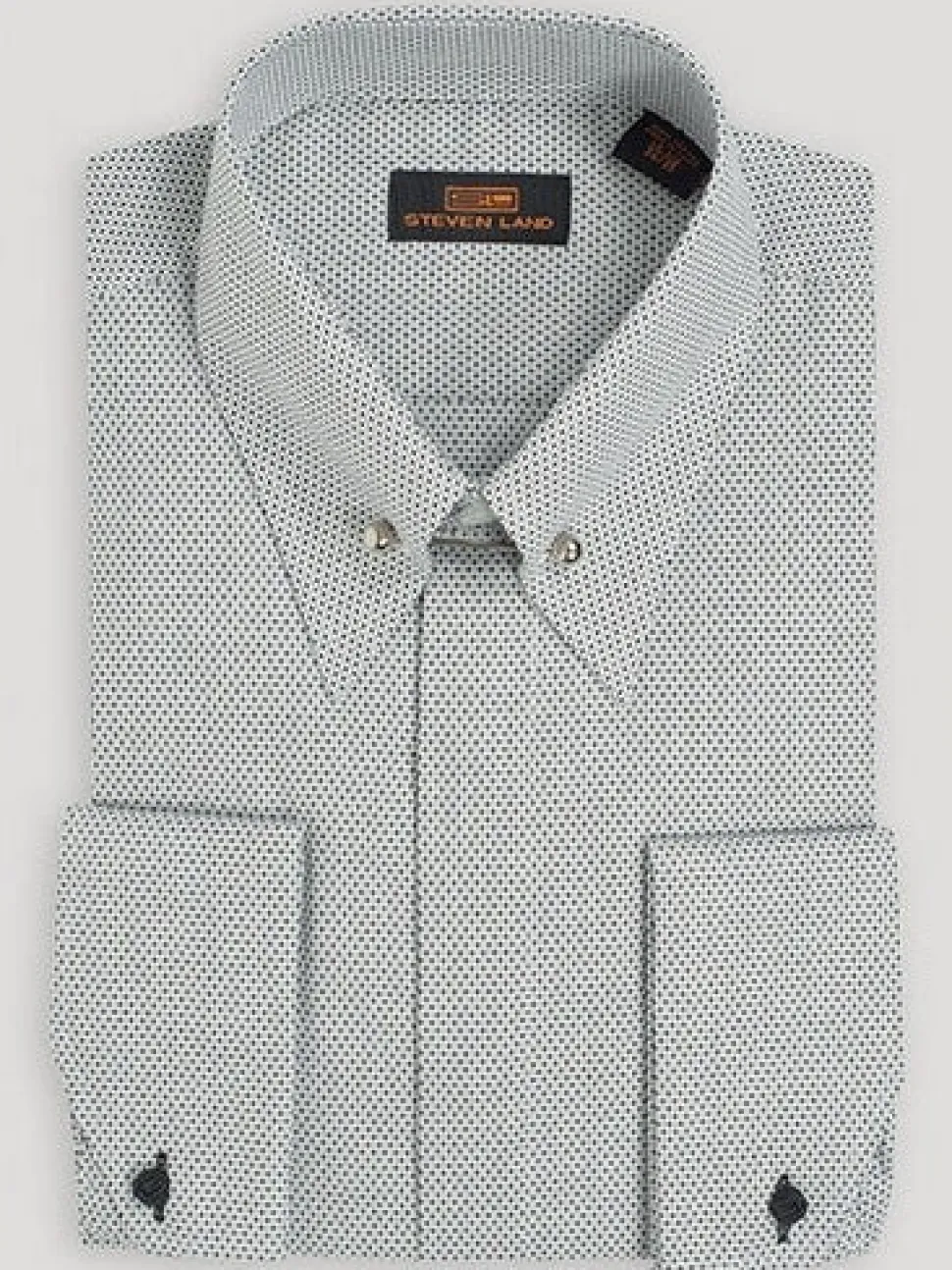 Steven Land Mens Black & White French Cuff 100% Cotton Dress Shirt