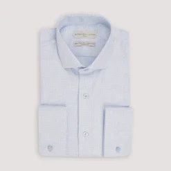 Steven Land Mens Blue Check French Cuff Spread Collar 100% CottonDress Shirt