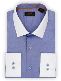 Steven Land Mens Blue 100% Cotton Contrast Cuff & Spread Collar Dress Shirt