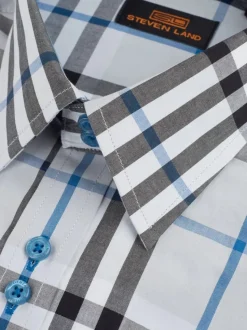 Steven Land Mens Blue Plaid Classic Fit 100% Cotton Dress Shirt