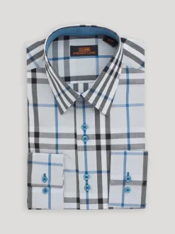 Steven Land Mens Blue Plaid Classic Fit 100% Cotton Dress Shirt