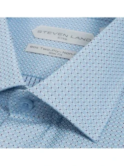 Steven Land Mens Blue Slim Fit 100% Cotton Spread Collar French Cuff Dress Shirt