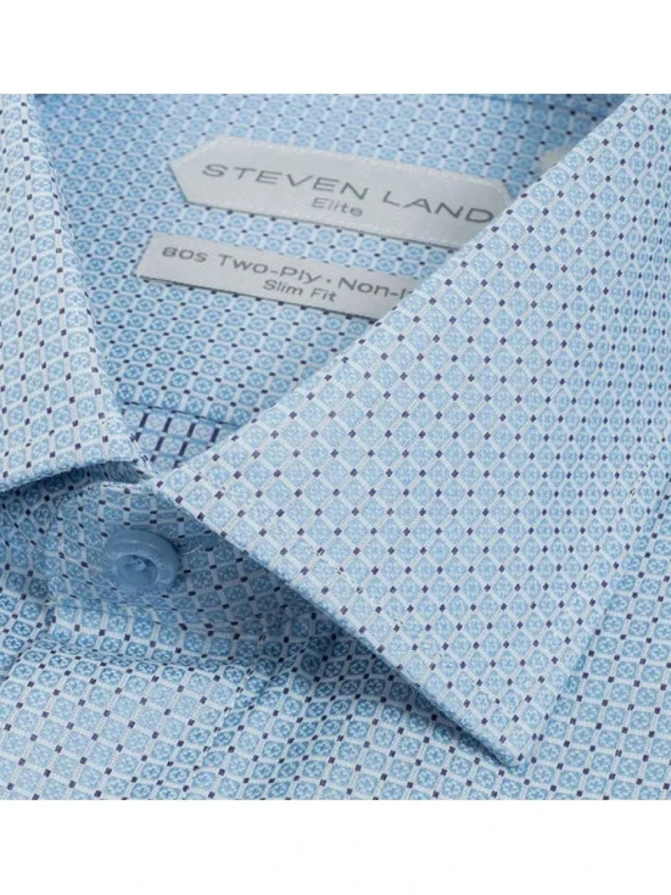 Steven Land Mens Blue Slim Fit 100% Cotton Spread Collar French Cuff Dress Shirt