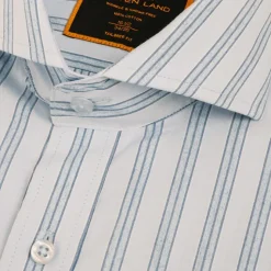 Steven Land Mens Blue Striped 100% Cotton French Cuff Cutaway Collar Dress Shirt