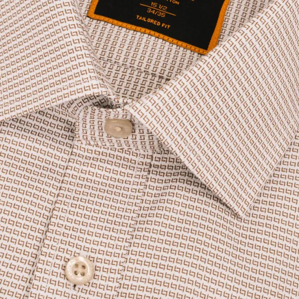 Steven Land Mens Brown Check 100% Cotton Spread Collar Dress Shirt