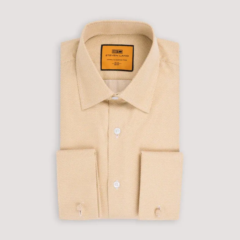Steven Land Mens Brown 100% Cotton French Cuff Spread Collar Dress Shirt