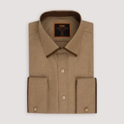 Steven Land Mens Brown 100% Cotton French Cuff Spread Collar Dress Shirt