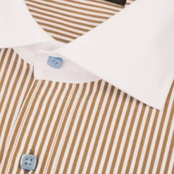 Steven Land Mens Brown Striped 100% Cotton French Cuff Cutaway Collar Dress Shirt