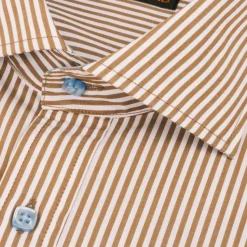 Steven Land Mens Brown Striped 100% Cotton French Cuff Cutaway Collar Dress Shirt