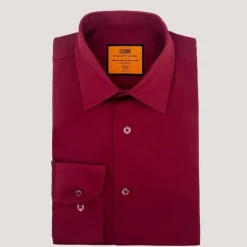 Steven Land Mens Burgundy Slim Fit 4 Way Stretch Spread Collar Dress Shirt