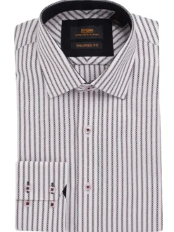Steven Land Mens Classic Fit Black & Pink Striped 100% Cotton Dress Shirt