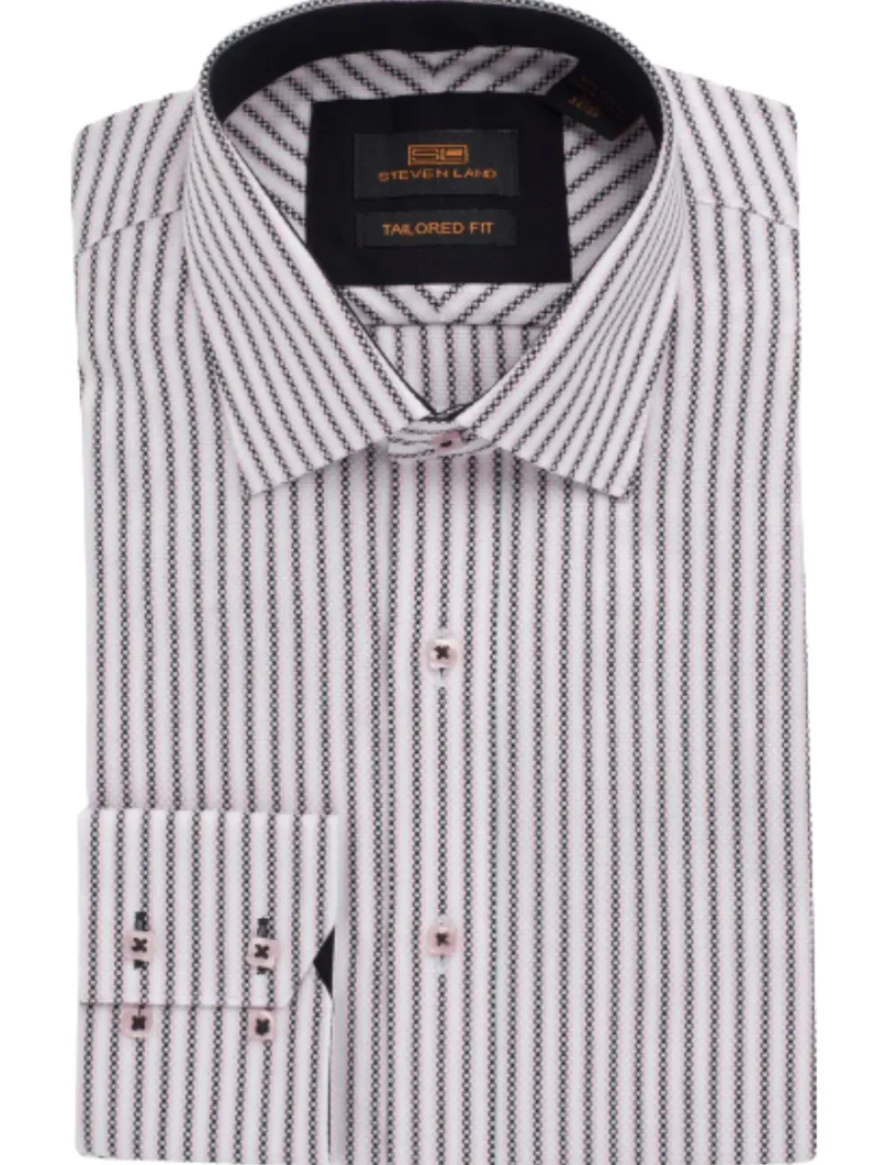 Steven Land Mens Classic Fit Black & Pink Striped 100% Cotton Dress Shirt