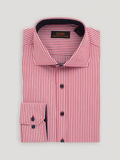 Steven Land Mens Classic Fit Red & White Striped 100% Cotton Cutaway Collar Dress Shirt
