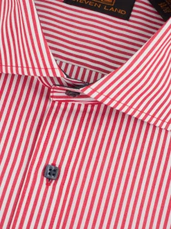 Steven Land Mens Classic Fit Red & White Striped 100% Cotton Cutaway Collar Dress Shirt
