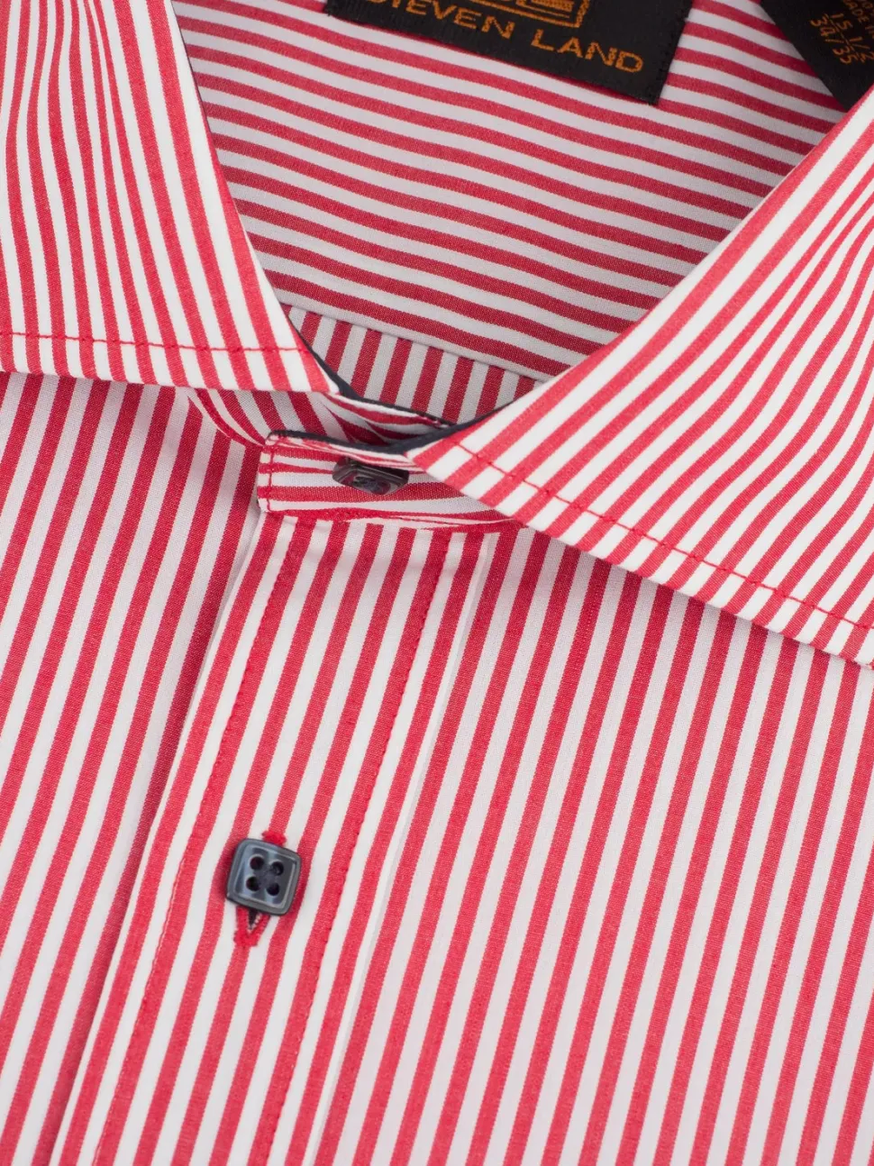 Steven Land Mens Classic Fit Red & White Striped 100% Cotton Cutaway Collar Dress Shirt