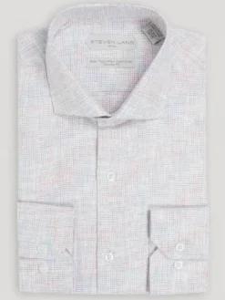 Steven Land Mens Classic Fit Red & Blue 100% Cotton French Cuff Dress Shirt