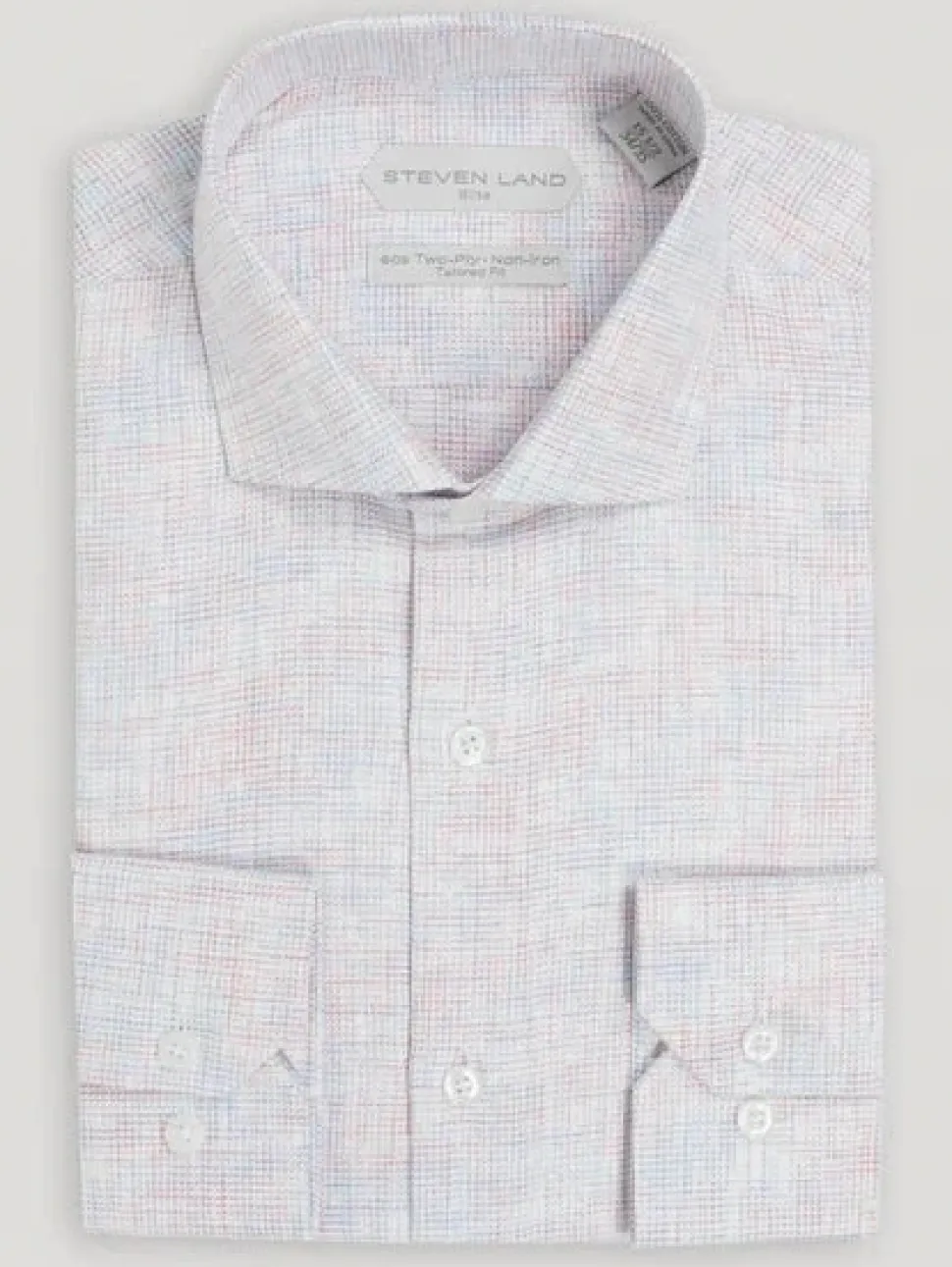 Steven Land Mens Classic Fit Red & Blue 100% Cotton French Cuff Dress Shirt