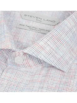 Steven Land Mens Classic Fit Red & Blue 100% Cotton French Cuff Dress Shirt