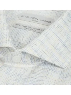 Steven Land Mens Classic Fit Yellow & Blue 100% Cotton French Cuff Dress Shirt