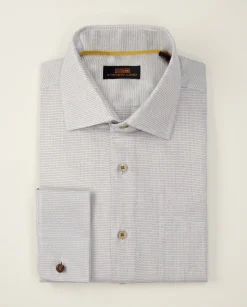 Steven Land Men's 100% Cotton Brown Check French Cuff Classic Fit Dress Shirt