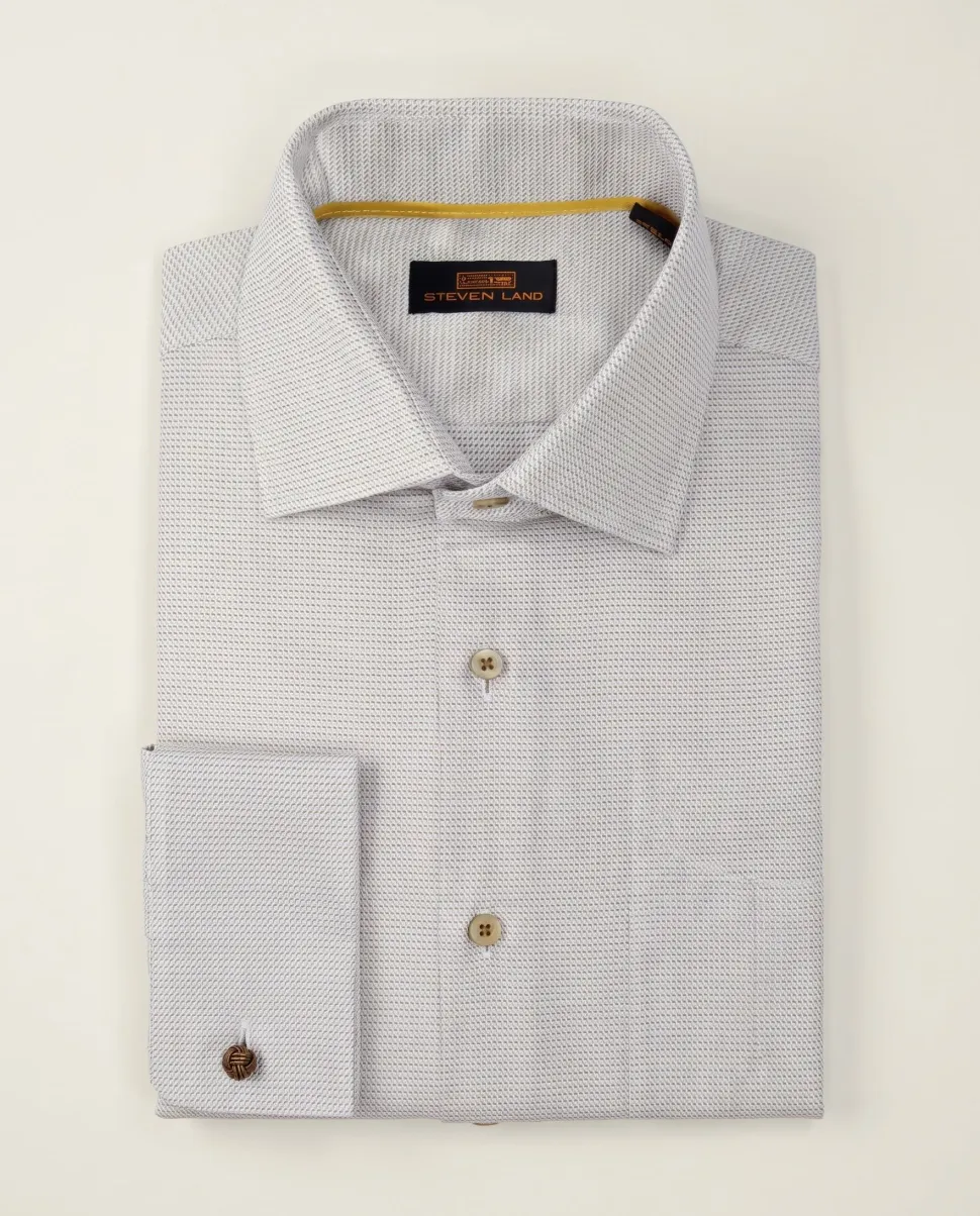 Steven Land Men's 100% Cotton Brown Check French Cuff Classic Fit Dress Shirt