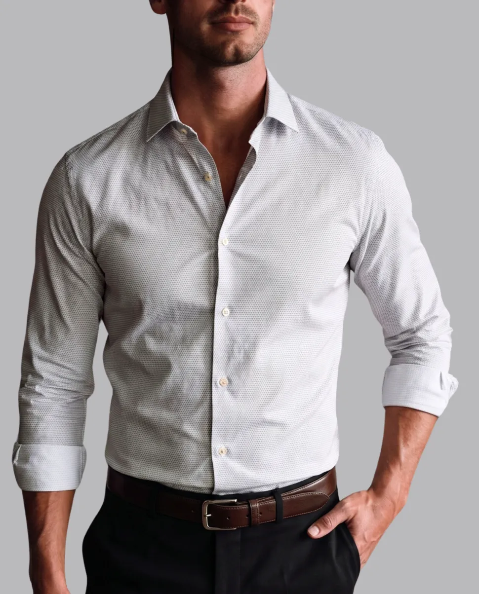 Steven Land Men's 100% Cotton Brown Check French Cuff Classic Fit Dress Shirt
