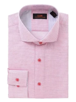Steven Land Mens 100% Cotton Red Textured Regular Fit Cutaway Collar Dress Shirt