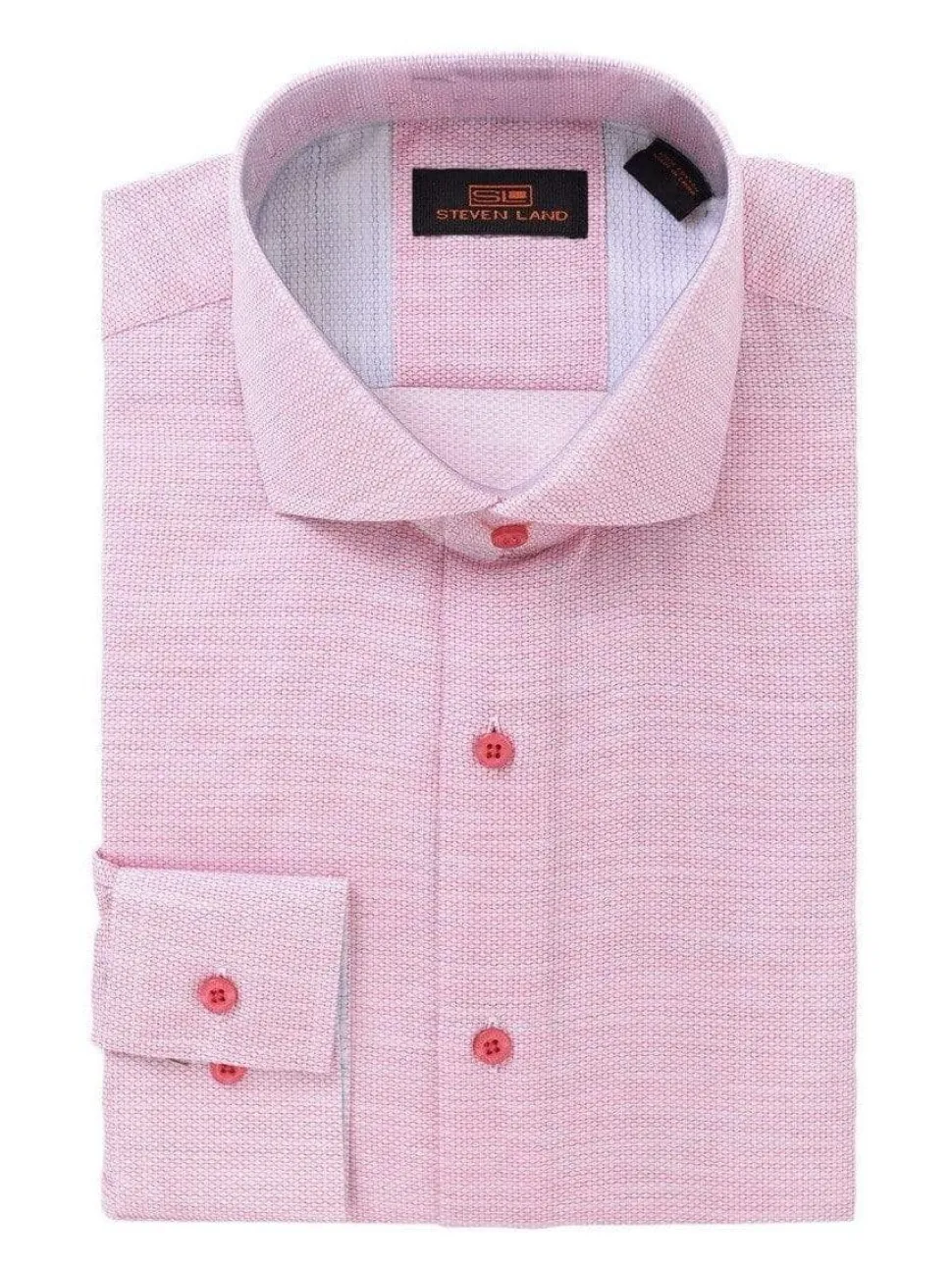 Steven Land Mens 100% Cotton Red Textured Regular Fit Cutaway Collar Dress Shirt