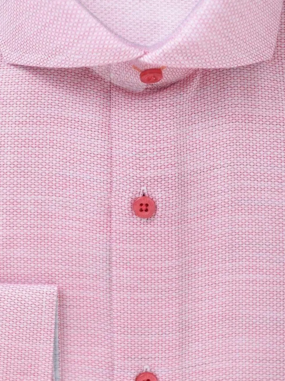 Steven Land Mens 100% Cotton Red Textured Regular Fit Cutaway Collar Dress Shirt