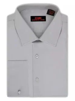 Steven Land Men's 100% Cotton Solid Silver French Cuff Non-Iron Dress Shirt