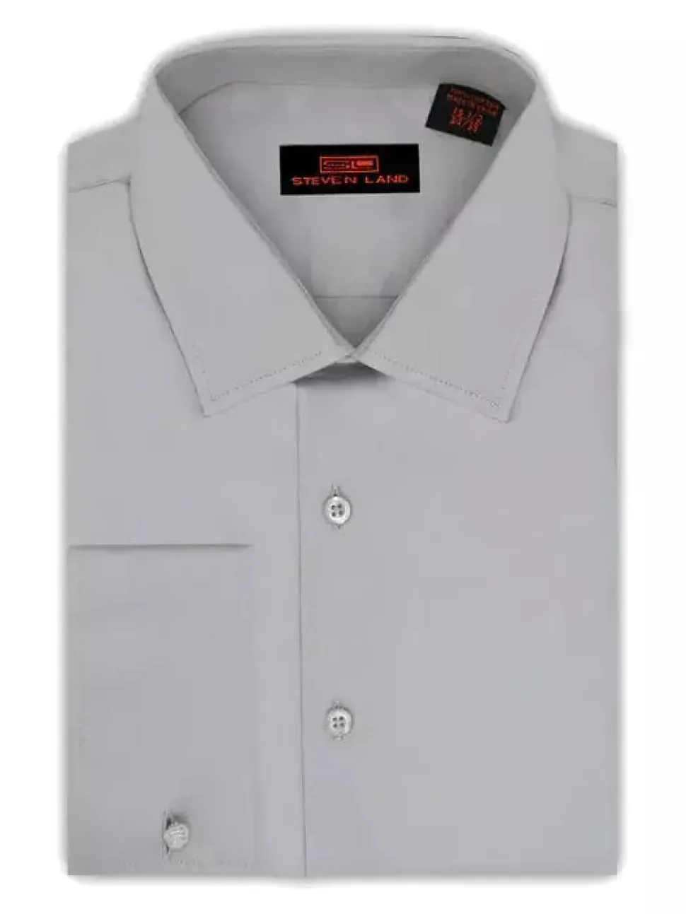 Steven Land Men's 100% Cotton Solid Silver French Cuff Non-Iron Dress Shirt