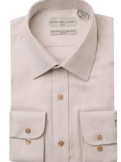 Steven Land Men's Golden Brown Textured French Cuff Spread Collar Dress Shirt