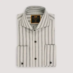 Steven Land Mens Gray Striped 100% Cotton French Cuff Cutaway Collar Dress Shirt