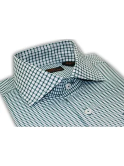 Steven Land Mens Green Check 100% Cotton Spread Collar French Cuff Dress Shirt