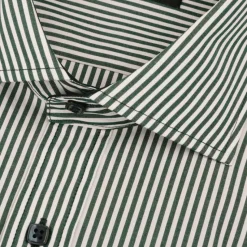 Steven Land Mens Green Striped 100% Cotton French Cuff Cutaway Collar Dress Shirt