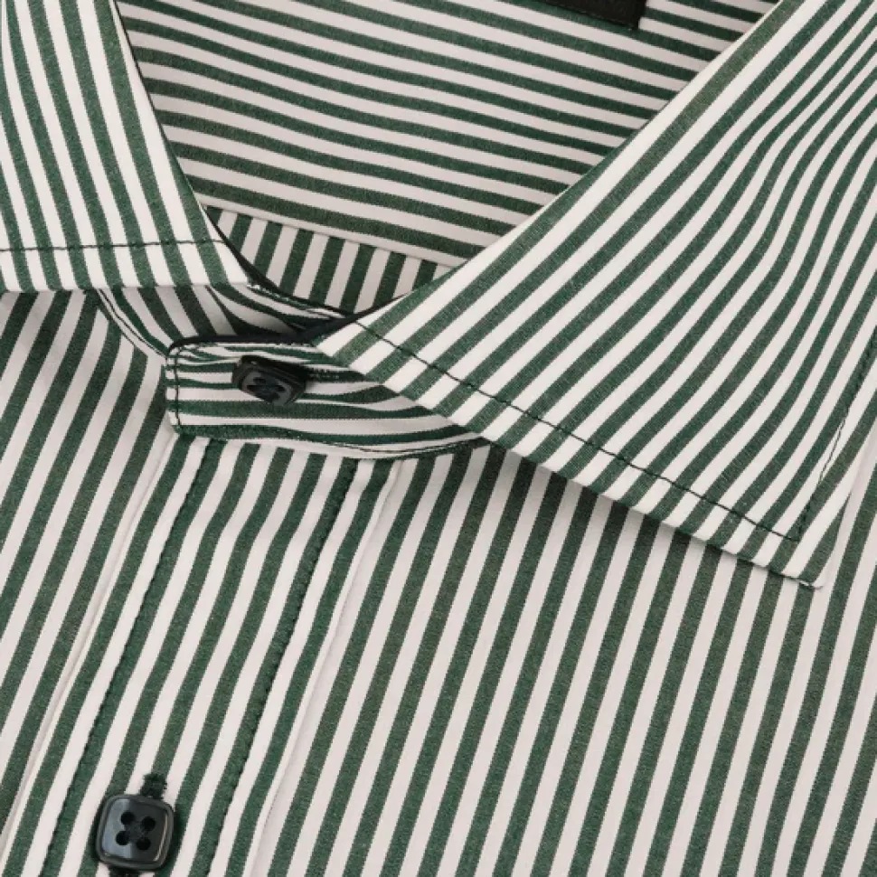 Steven Land Mens Green Striped 100% Cotton French Cuff Cutaway Collar Dress Shirt