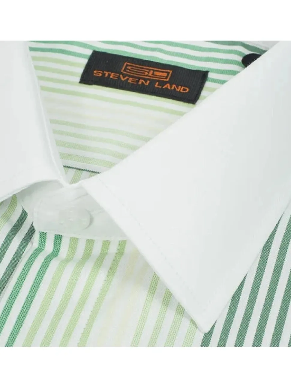 Steven Land Mens Green Striped French Cuff 100% Cotton Dress Shirt