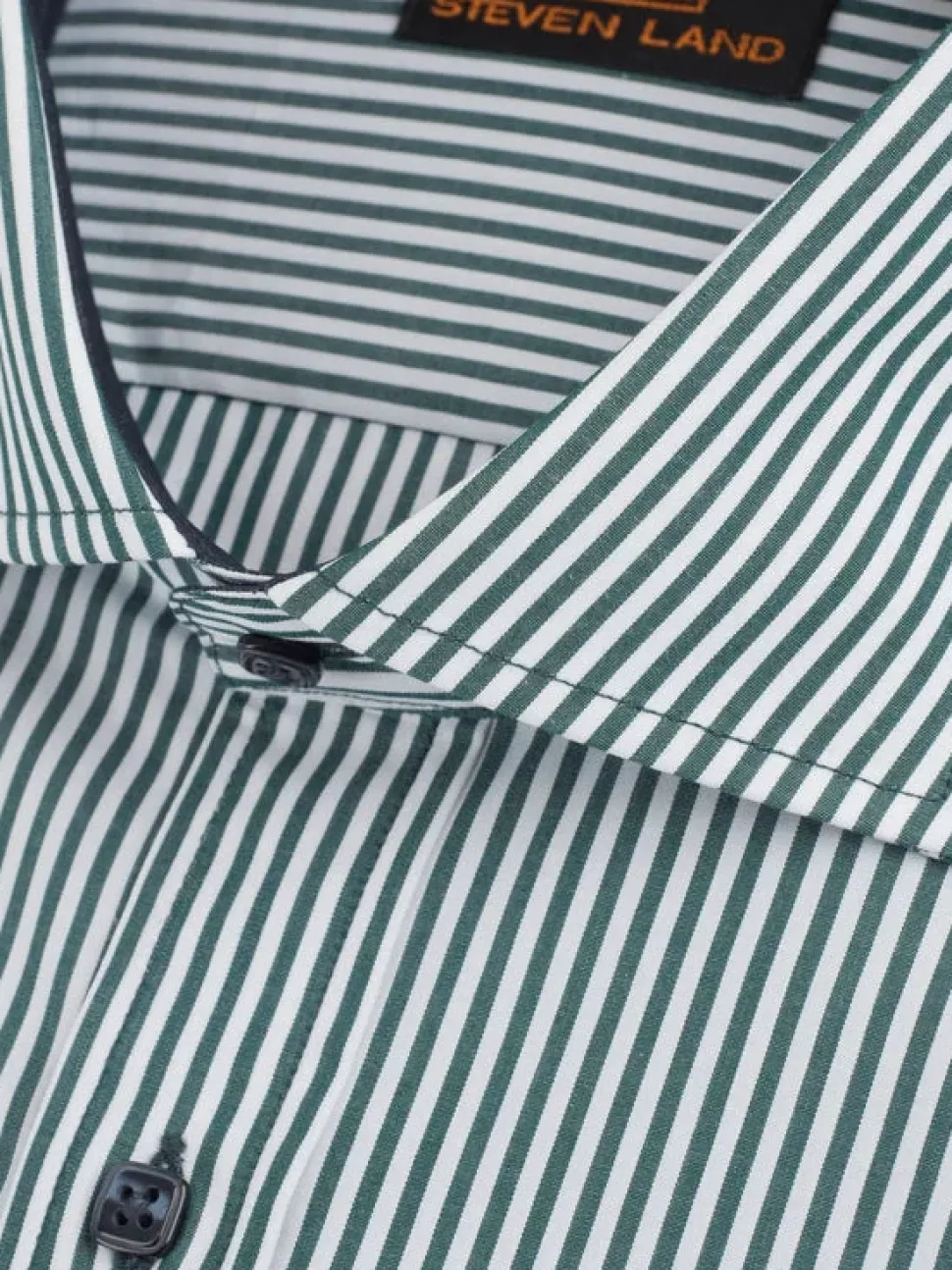 Steven Land Mens Green Striped Slim Fit Spread Collar 100% Cotton Dress Shirt