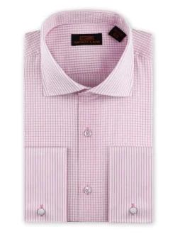 Steven Land Mens Lavender Check Classic Fit 100% Cotton French Cuff Dress Shirt