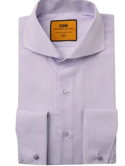 Steven Land Men's Lavender Stripe Cutaway Collar French Cuff Dress Shirt