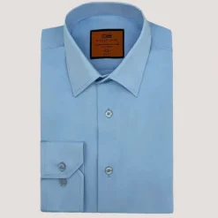 Steven Land Mens Light Blue 4 Way Stretch Spread Collar Dress Shirt