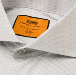 Steven Land Men's Light Gray Textured Stripe French Cuff Cutaway Collar Dress Shirt